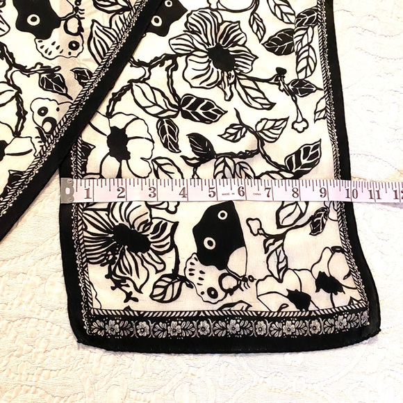 Black & White Floral Silk Rectangle Scarf - Picture 7 of 9